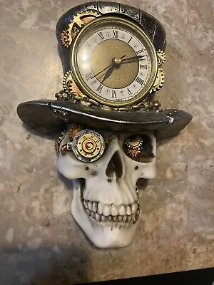 Steampunk Mad Hatter Skull Sculptural Wall Clock Working Industrial • $26.95