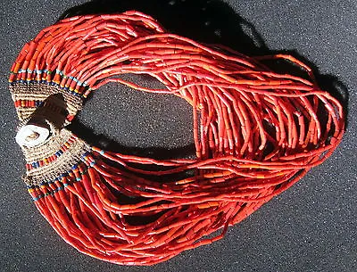 Vintage Nagaland Red Tube/bead Necklace. 44 Strands-  • $350