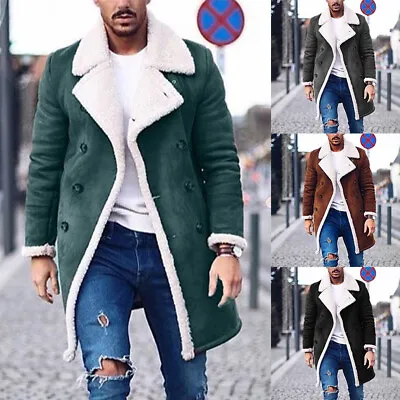 £33.17 • Buy Mens Winter Warm Faux Suede Fur Coat Fleece Lined Casual Trench Jacket Outwear