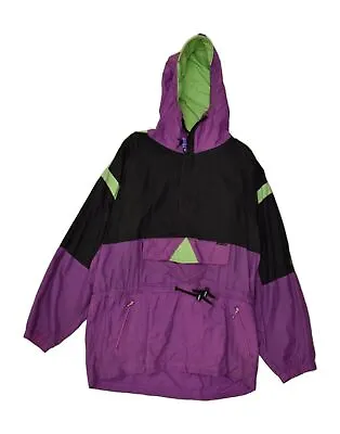 K-WAY Mens Loose Fit Hooded Anorak Jacket UK 38 Medium Purple Colourblock AB01 • $28.52