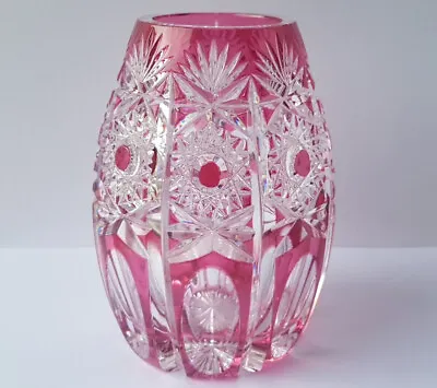 Crystal Glass Vase Himbeerroter Flashing Hand Cut Nachtmann Um 1950-1960 M268 • $443.21