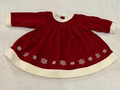 Hanna Andersson Red Corduroy Baby Girl Dress Sz 60 White Faux Fur Trim Snowflake • $0.99