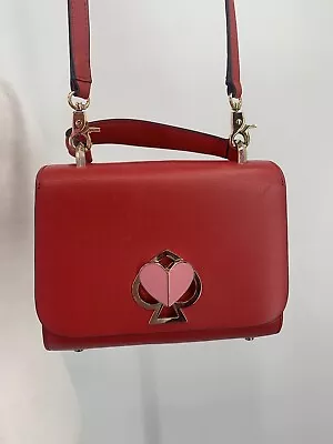 Kate Spade Nicola Twistlock Red Pink Small Shoulder Bag Leather Purse Womens • £162.95