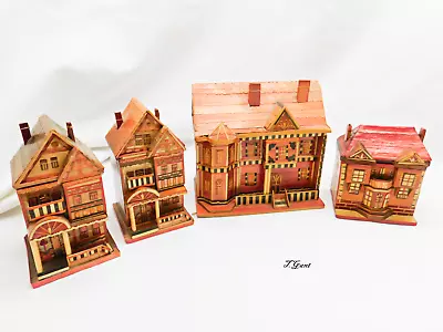 4 Hand Made Miniature Balsa Wood Straw Wheat Stalk Victorian Houses Buildings • $29.99