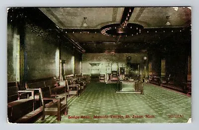 St Johns MI-Michigan Lodge Room Masonic Temple Vintage C1910 Postcard • $8.99