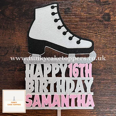 Ice Skating Birthday Cake Topper Choose Your Colour Glitter Name And Age • £6.99