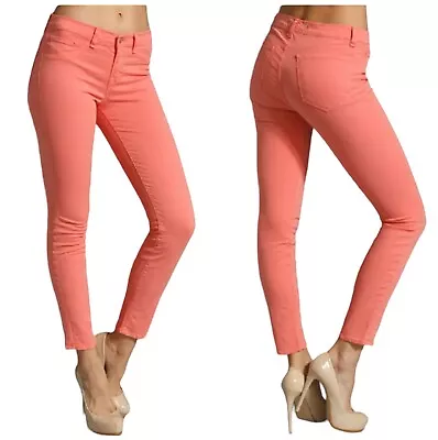 J BRAND Mid-Rise Super Skinny Leg Jeans In Kumquat 26 Coral Pants Twill Legging • $15