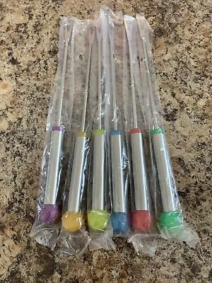 Vintage Fondue Forks Set Of 6 Stainless Steel Metal Plastic Color Coded Ball End • $12
