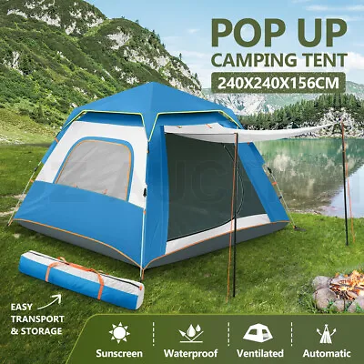 $109.95 • Buy 4 Person Pop Up Camping Tent Family Beach Instant Shade Portable Hiking Shelter