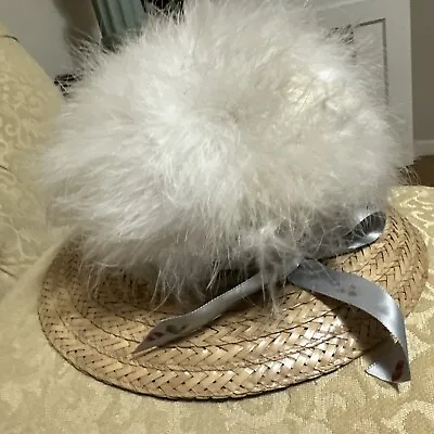 Vintage 1960s Happy Cappers Marabou Feather MCM Retro Mod Straw Hat • $59.99