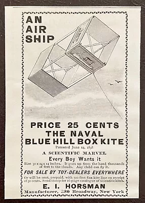 RARE!Antique 1899 AIR SHIP NAVAL BLUE HILL BOX KITE Vtg Toy Print Ad~E.I.Horsman • $24.95