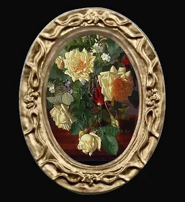 Oval Floral Yellow Roses Miniature Dollhouse Picture • $10.95