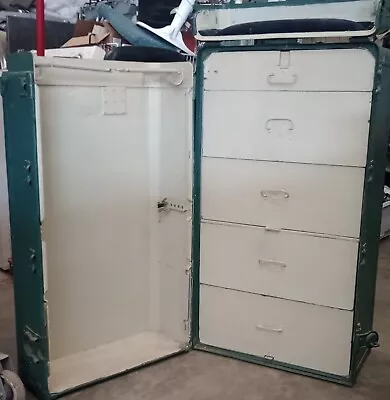 Antique 1900s Standing Wardrobe Steamer Trunk With Cushion Top • $300