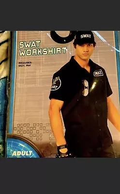 Adult Mens SWAT Cop Officer Costume Shirt Hat Size Medium • $28.70