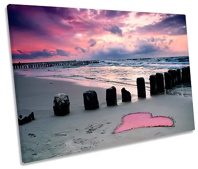 £24.99 • Buy Beach Heart Sand Sunset SINGLE CANVAS WALL ART Framed Print