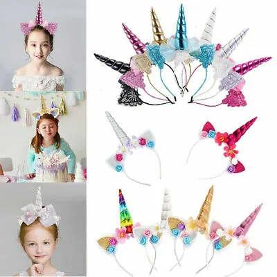 $5.27 • Buy Girl Sequins Unicorn Horn Ear Party Hair Headband Band Hoop Kids Unicorn Party