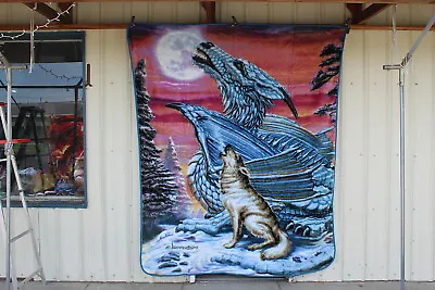 Dragon Wolf Moon Song Fantasy Gothic Queen Size Blanket • $58.21