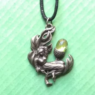 Acorn Faerie Amulet Pendant Necklace Greenwood Pewter Green Crystal • £16.99