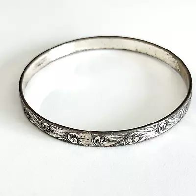 Danecraft Vintage 925 Sterling Silver Floral Etched Scroll Bangle Bracelet 8  • $79.99