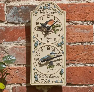Smart Garden Birdberry Wall Clock & Thermometer Outdoor - Robin & Blue Tit  • £23.99