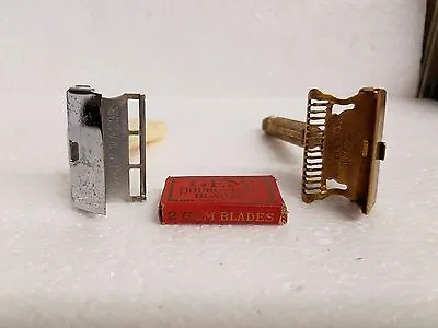 Pair Of Gem Shaving Razor Holders With Box Blades-one Razor Holder Brass • $32.03