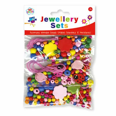 Wooden Bead Jewellery Set - Make Your Own Kids Children Necklace Bracelet BFF • £3.09