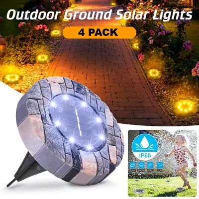 4 Pack LED Solar Power Ground Lights Floor Decking Outdoor Garden Lawn Path Lamp • £16.99