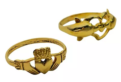 10K Vintage Dolphins & 9K Irish Claddagh Rings 5 Grams • $46