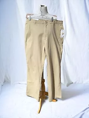 Calvin Klein Mens Mercer Khaki Flat Front Easy Fit Full Leg Cotton Pants New 36 • $40