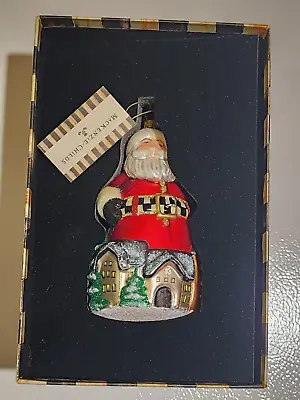 NEW MacKenzie Childs Classic AURORA VILLAGE SANTA Glass Ornament & Gift Box • $83.59