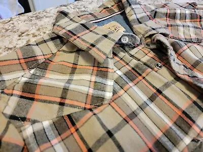 Vintage Roebuck & Co Plaid Flannel Tan Pearl Snap Western Shirt Men's MT MEDIUM  • $13.99