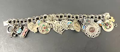 Vintage Charm Bracelet 925 Sterling Silver With 20 Silver Charms • $189