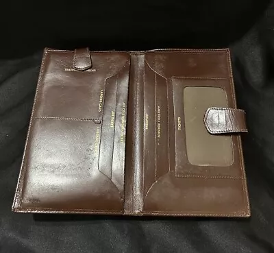 Bifold Long Travellers Wallet Brown Luggage Checks Air Ticket Passport Snap • $16.19