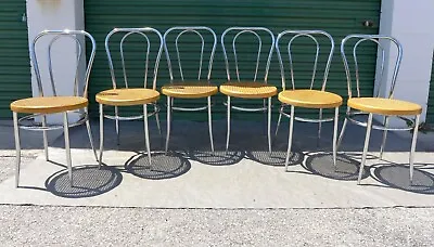 $1700 • Buy 6 Italian Chrome Thonet Chairs Cane Seats Chrome Double Hoop Frames Vintage Cafe