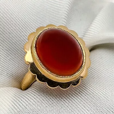 9ct Vintage Yellow Gold Carnelian Floral Signet Ring Size J1/2 Hallmarked • $249