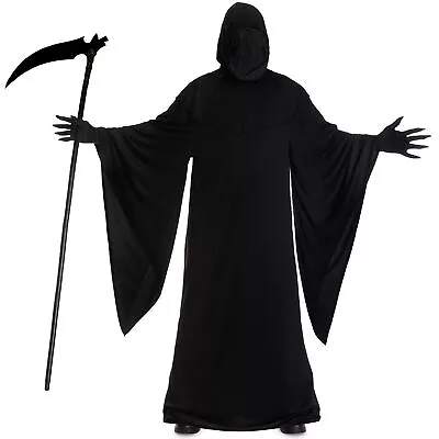 Men`s Grim Reaper Costume Adult Scary Death Robe & Gloves Halloween Fancy Dress • £29.99