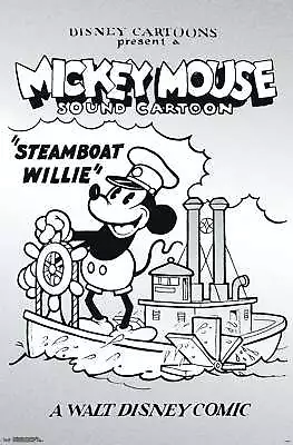 Disney Mickey Mouse - Black And White Steamboat Willie Poster • $54.99