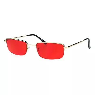 Mens Pop Color Lens Half Rim Narrow Rectangular 90s Dad Sunglasses • $9.95