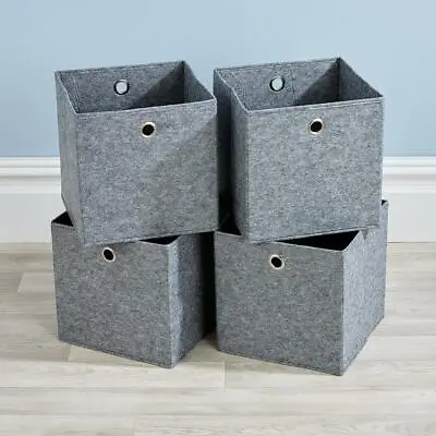 Folding Grey Felt Square Storage Utility Box Fabric Cube 4pc Basket Set Box • £14.99