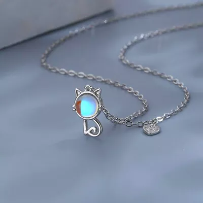 £3.49 • Buy Cat Moonstone Pendant 925 Sterling Silver Chain Necklace Womens Jewellery Gifts