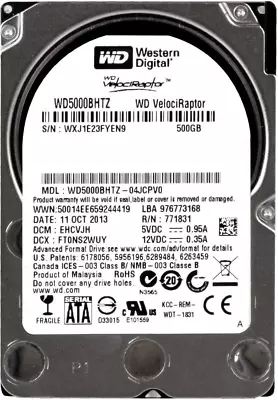 Western Digital VelociRaptor 500GB 10000RPM 64MB SATA III 2.5'' WD5000BHTZ • $161.34