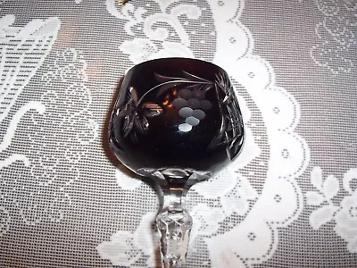 Vintage Bohemian Czech Hock Wine Glass DARK PURPLE To Clear 8  Crystal Stemware • $45