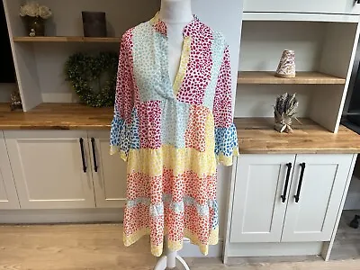 Gini London Smock Dress Size S/M Womens Rainbow Leopard Print Long Sleeved • £20