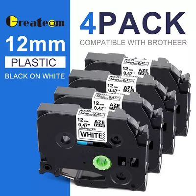 4x Compatible Label Tape For Brother P-Touch PT-H110 PT-E110 TZe-231 TZ231 12mm • £9.99