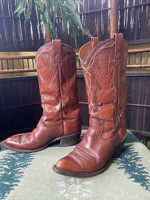 9.5 D Cowboy Boots Texas Reptile Flame Vintage Men's Fire Decal • $79