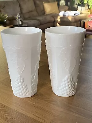 Indiana White Milk Glass Tumblers Colony Harvest Grape Set (2)  5.75” 12 Oz. • $17.90