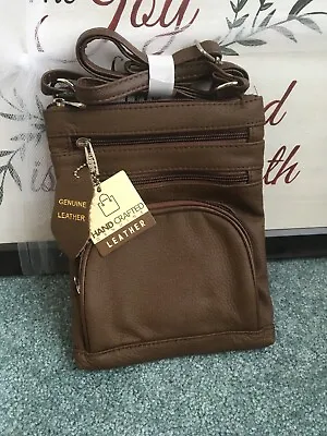 Women's Purse Vivoi Multi-pocket Genuine Leather Cross Body Bag Brown • $22.75