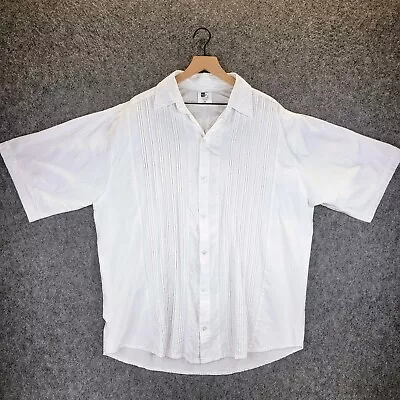 Mr Buho Michell Shirt Mens 3XL Tuck Pleats White 100% Cotton Button Up Mexico • $19.90