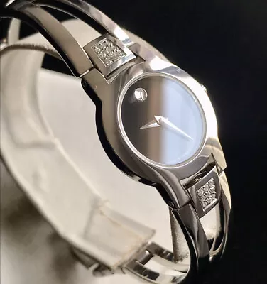 Ladies Genuine Movado Amorosa Diamond Designer Dress Watch Black 0604982 Swiss • $988.46