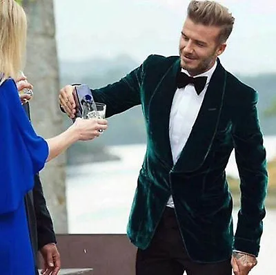 Men Green Blazer Elegant Luxury Designer Velvet Evening Party Wear Coat Jacket • £138.13